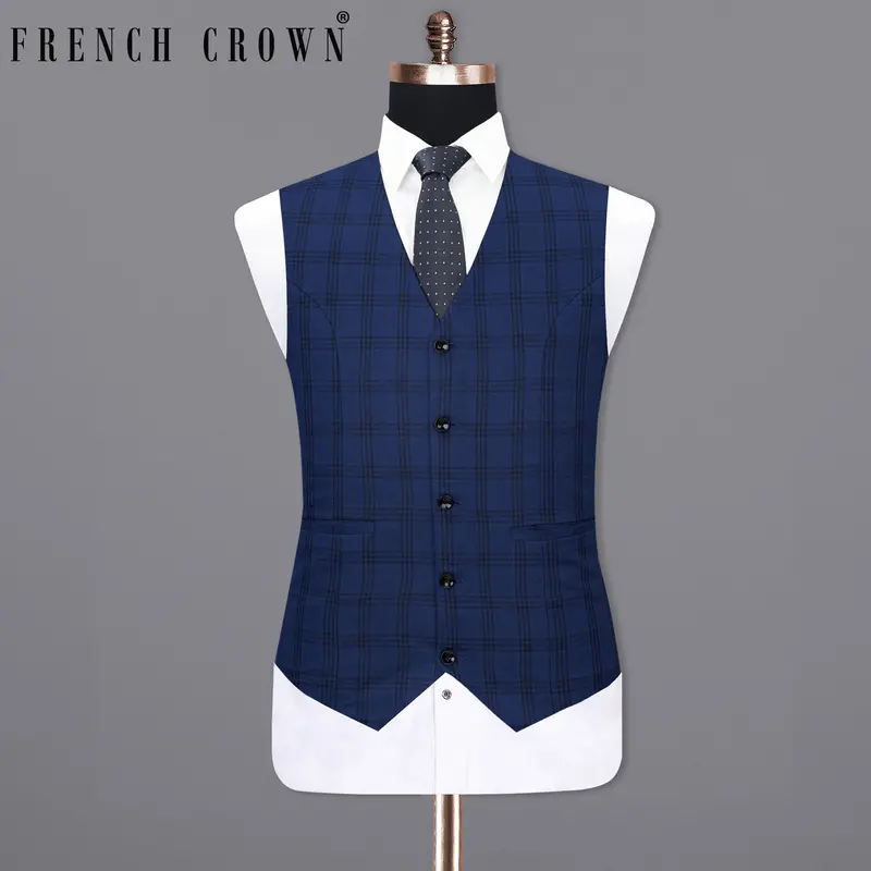 Dark Byzantium Blue Plaid Waistcoat 1