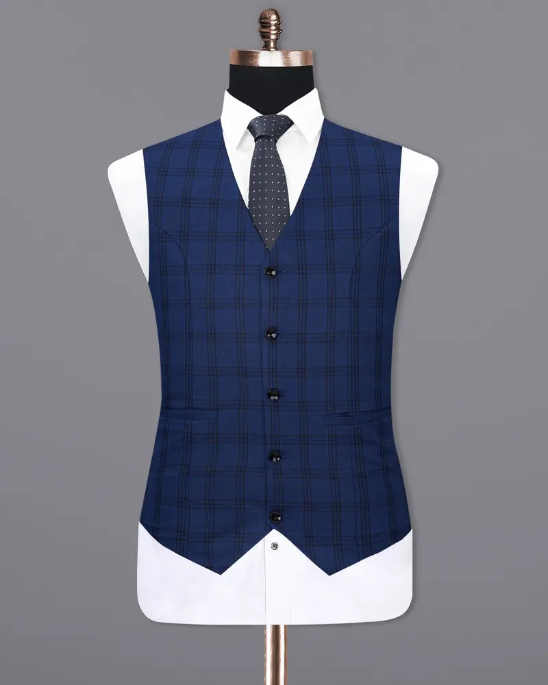 Dark Byzantium Blue Plaid Waistcoat 2