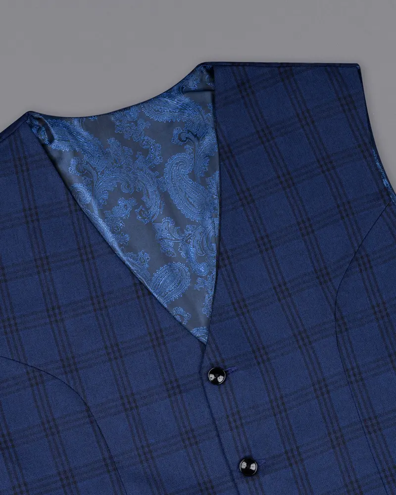 Dark Byzantium Blue Plaid Waistcoat 4