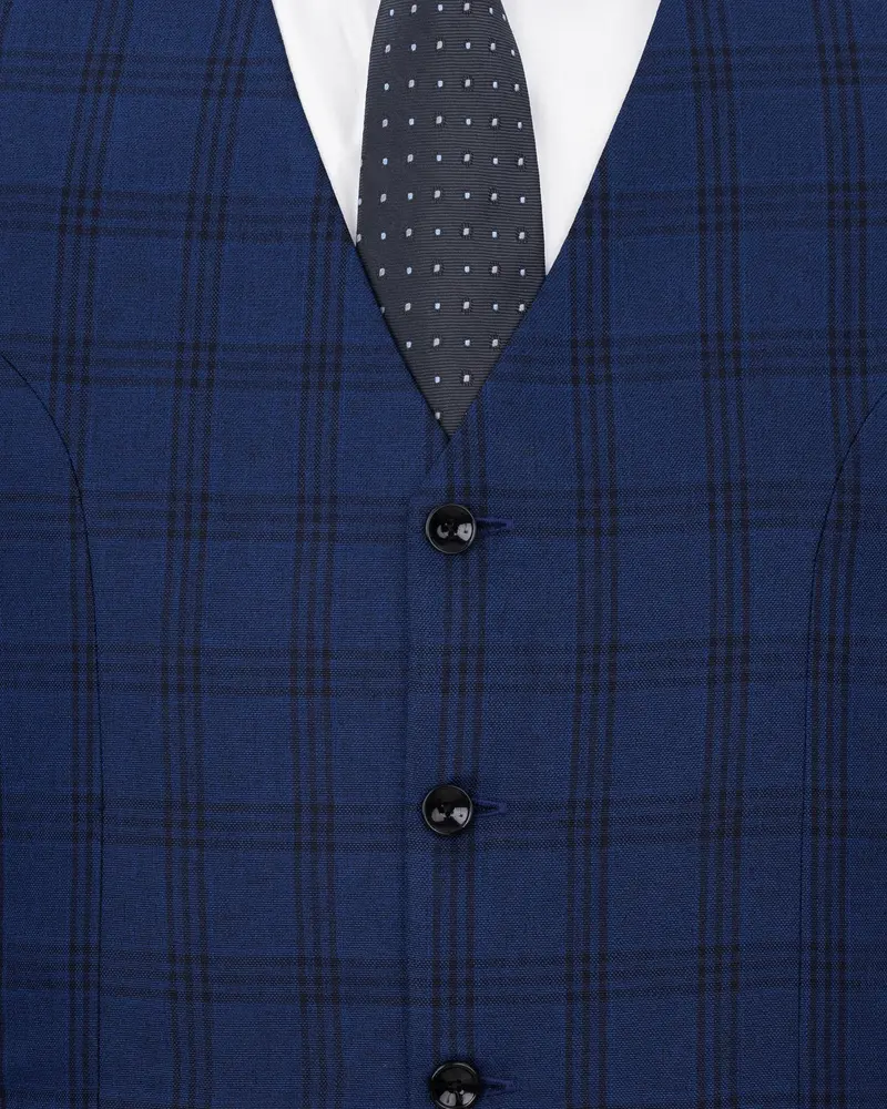Dark Byzantium Blue Plaid Waistcoat 5