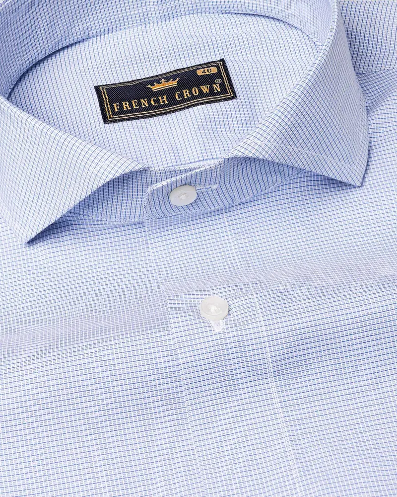 Dark Cerulean Blue And White Checkered Premium Cotton Shirt 1