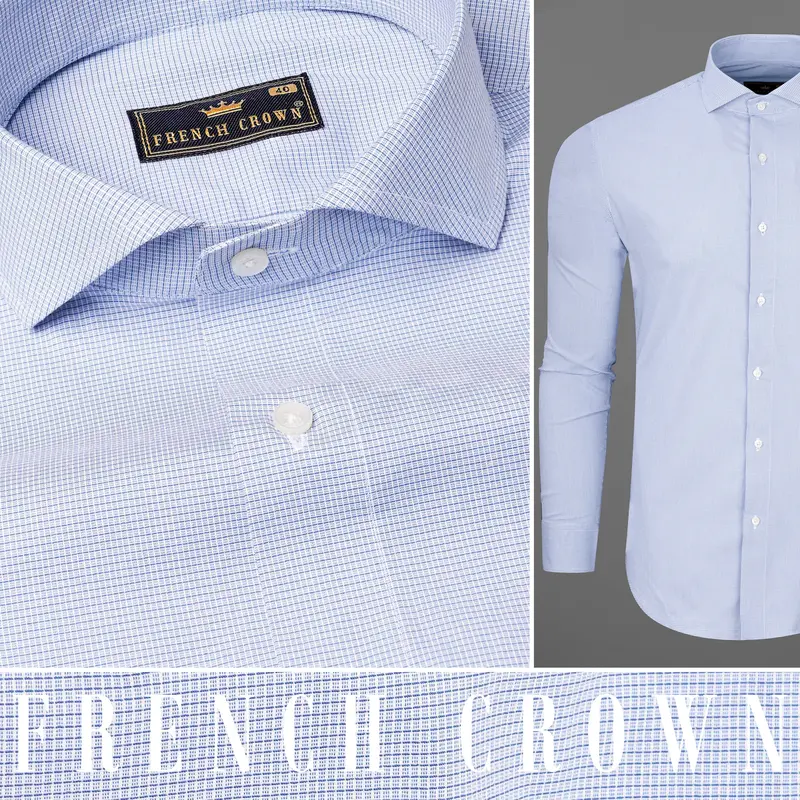 Dark Cerulean Blue And White Checkered Premium Cotton Shirt 10