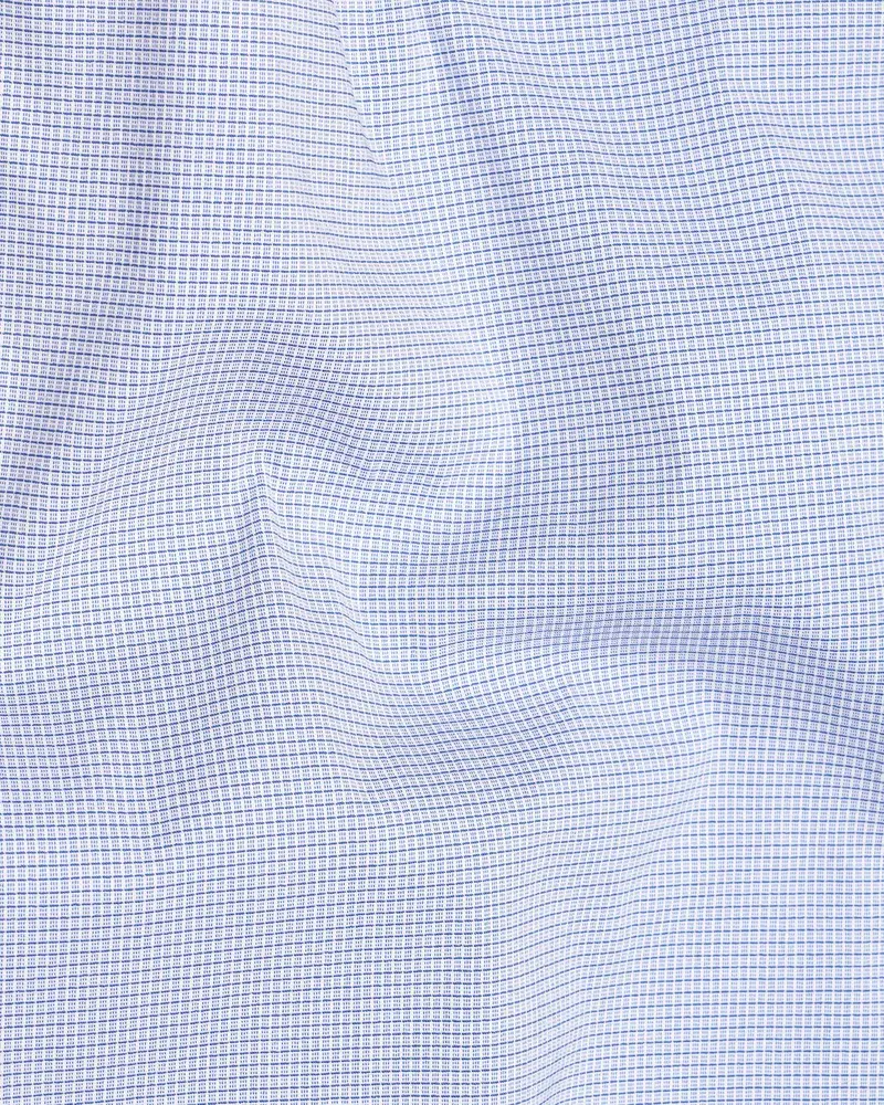 Dark Cerulean Blue And White Checkered Premium Cotton Shirt 2