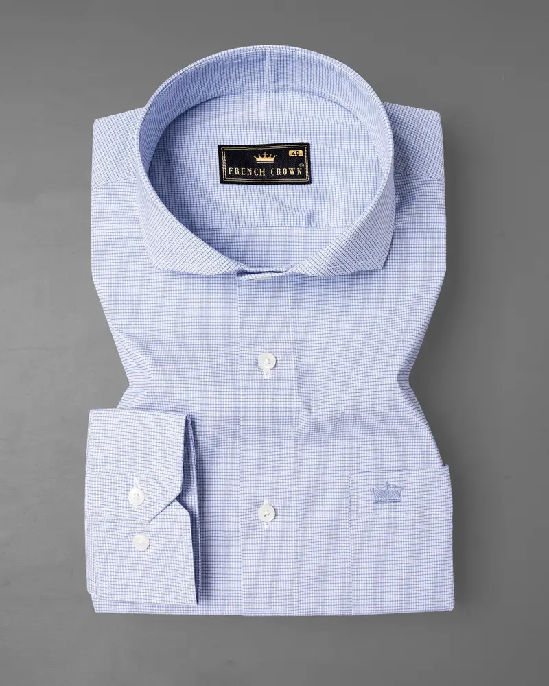 Dark Cerulean Blue And White Checkered Premium Cotton Shirt 3