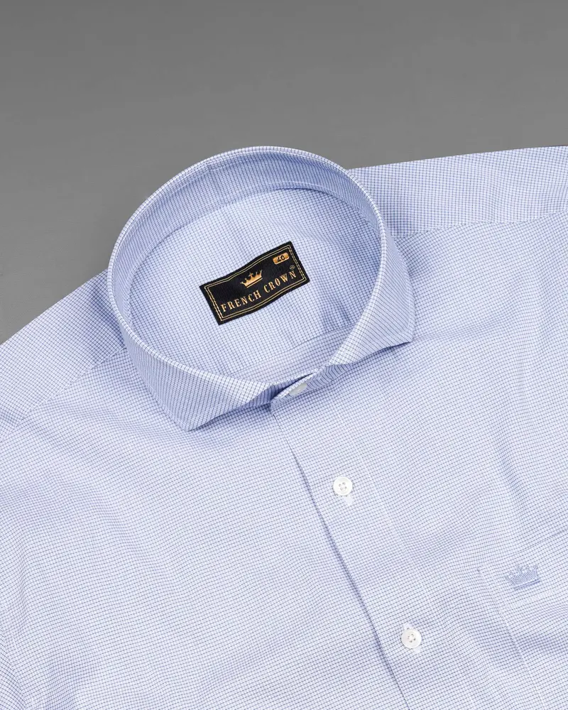 Dark Cerulean Blue And White Checkered Premium Cotton Shirt 4