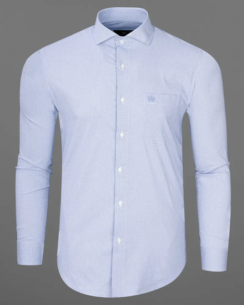 Dark Cerulean Blue And White Checkered Premium Cotton Shirt 5
