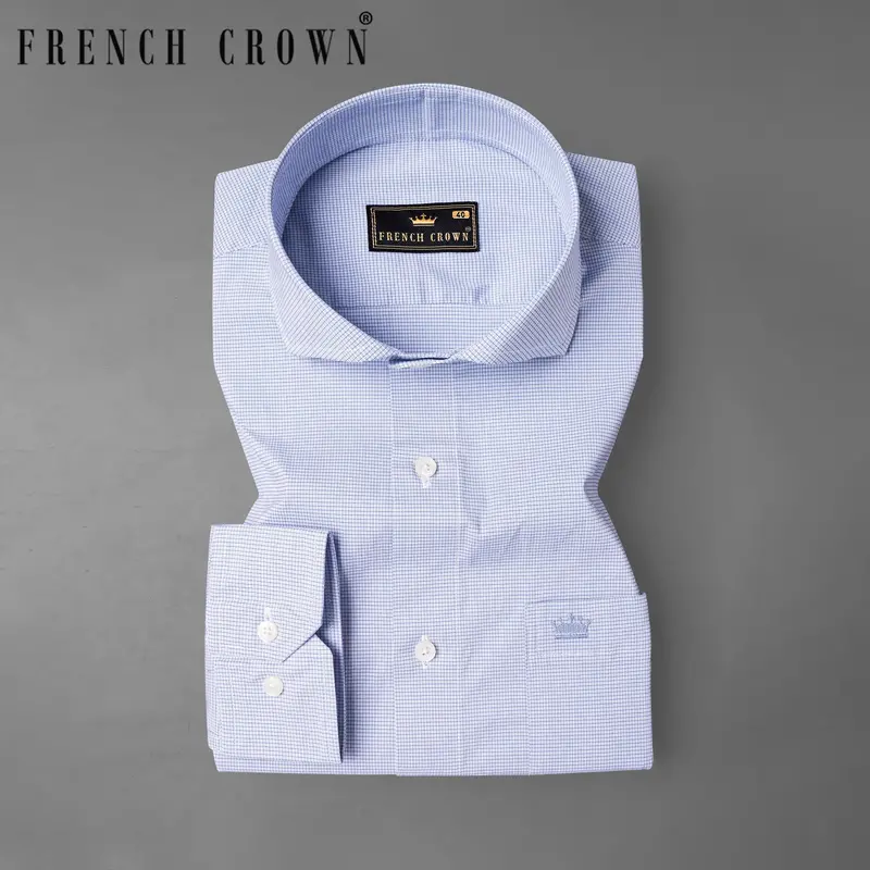 Dark Cerulean Blue And White Checkered Premium Cotton Shirt 7