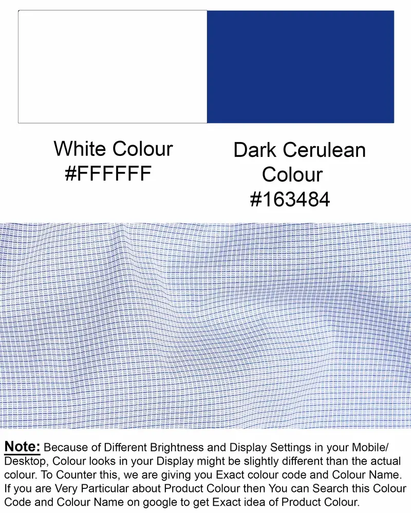 Dark Cerulean Blue And White Checkered Premium Cotton Shirt 8