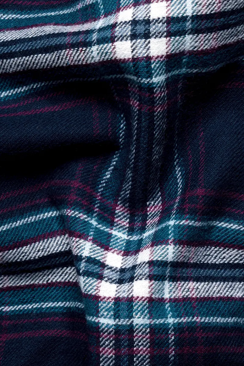 Dark Charcoal Blue With Astronaut Blue And White Plaid Flannel Shirt 2