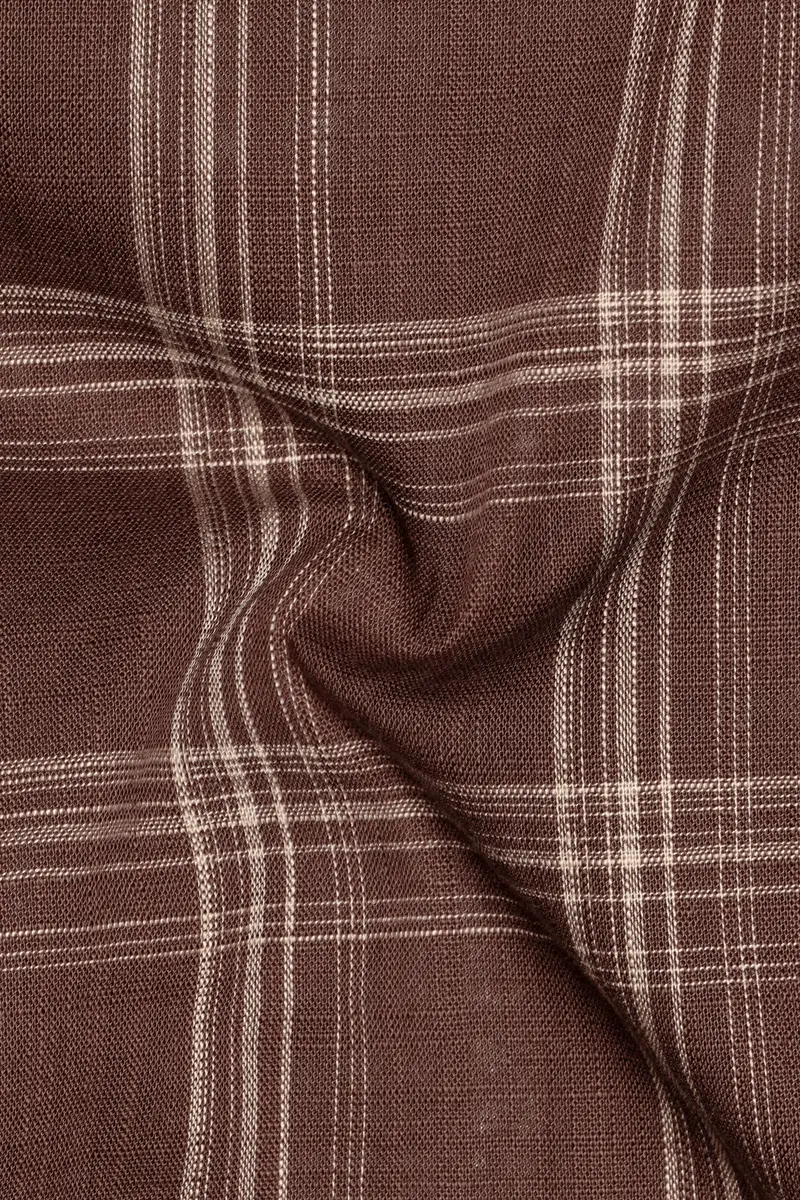 Dark Chestnut Brown Plaid Luxurious Linen Kurta Shirt 3