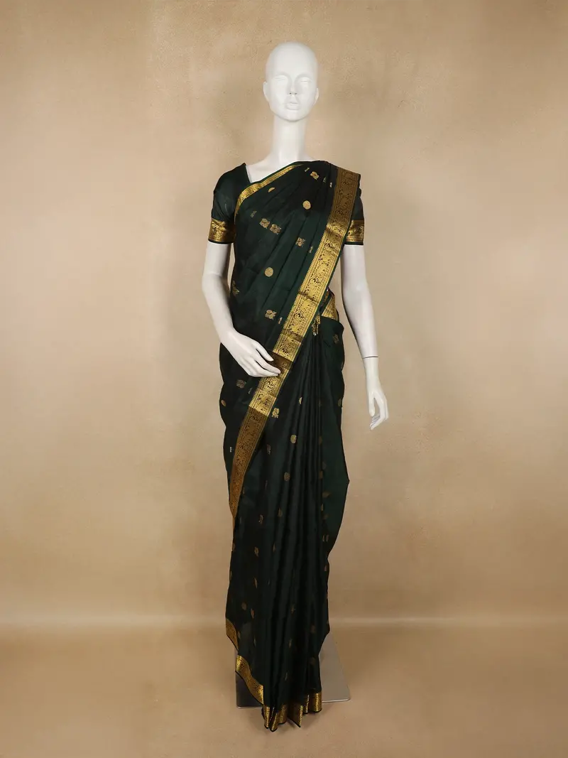 Dark Green Butta Woven Design Kanchipuram Silk Saree With Zari Border 1