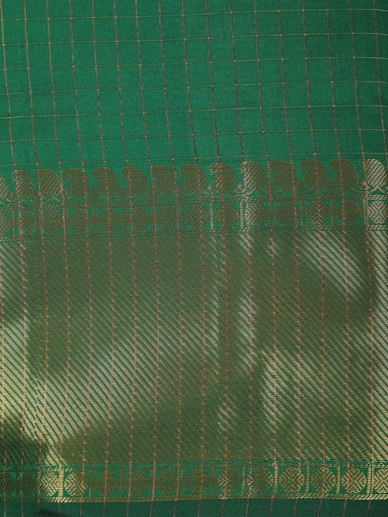 Dark Green Checked Woven Design Soft Silk Fancy Saree 2