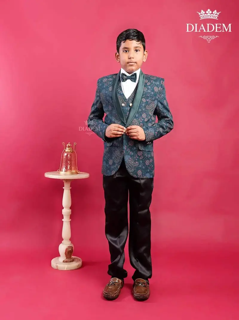 Dark Green Coat Suit With Bow 1