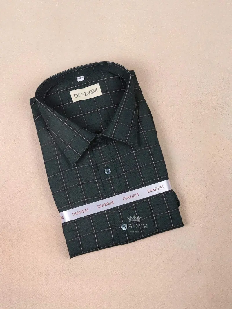 Dark Green Cotton Checked Full Sleeve Shirt 1