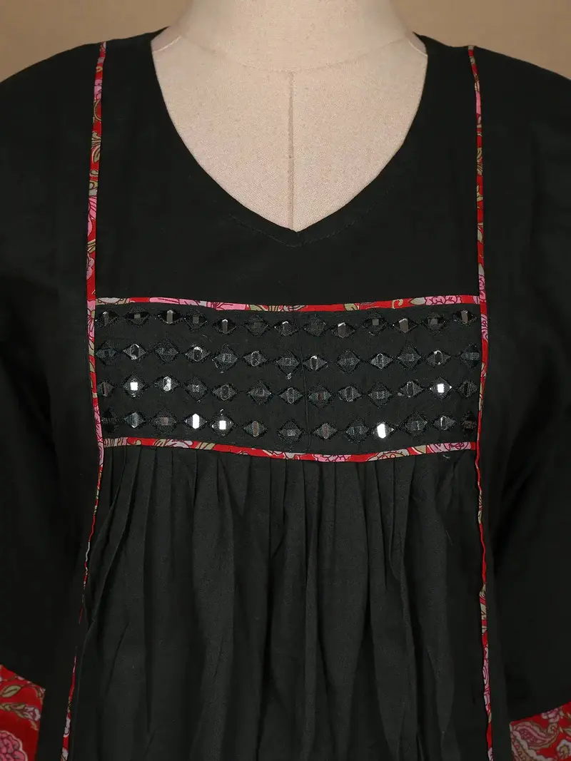 Dark Green Cotton Palazzo Suit With Mirror Work 3