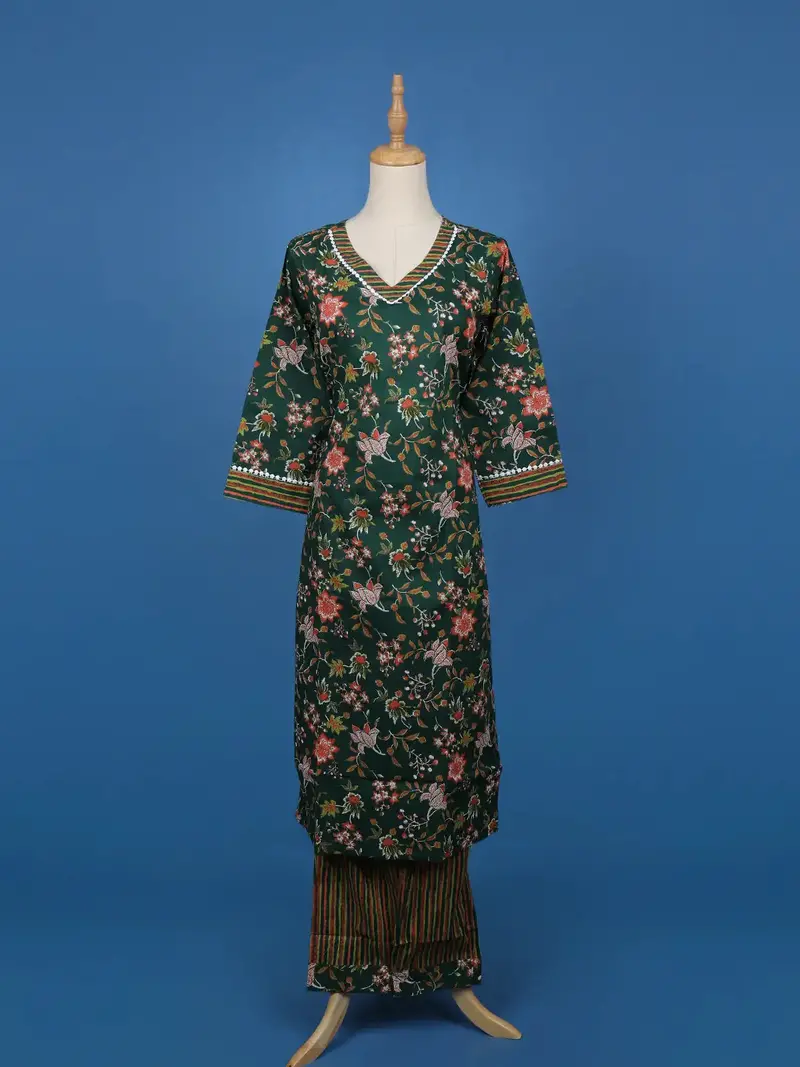 Dark Green Floral Designed Cotton Salwar Suit 1