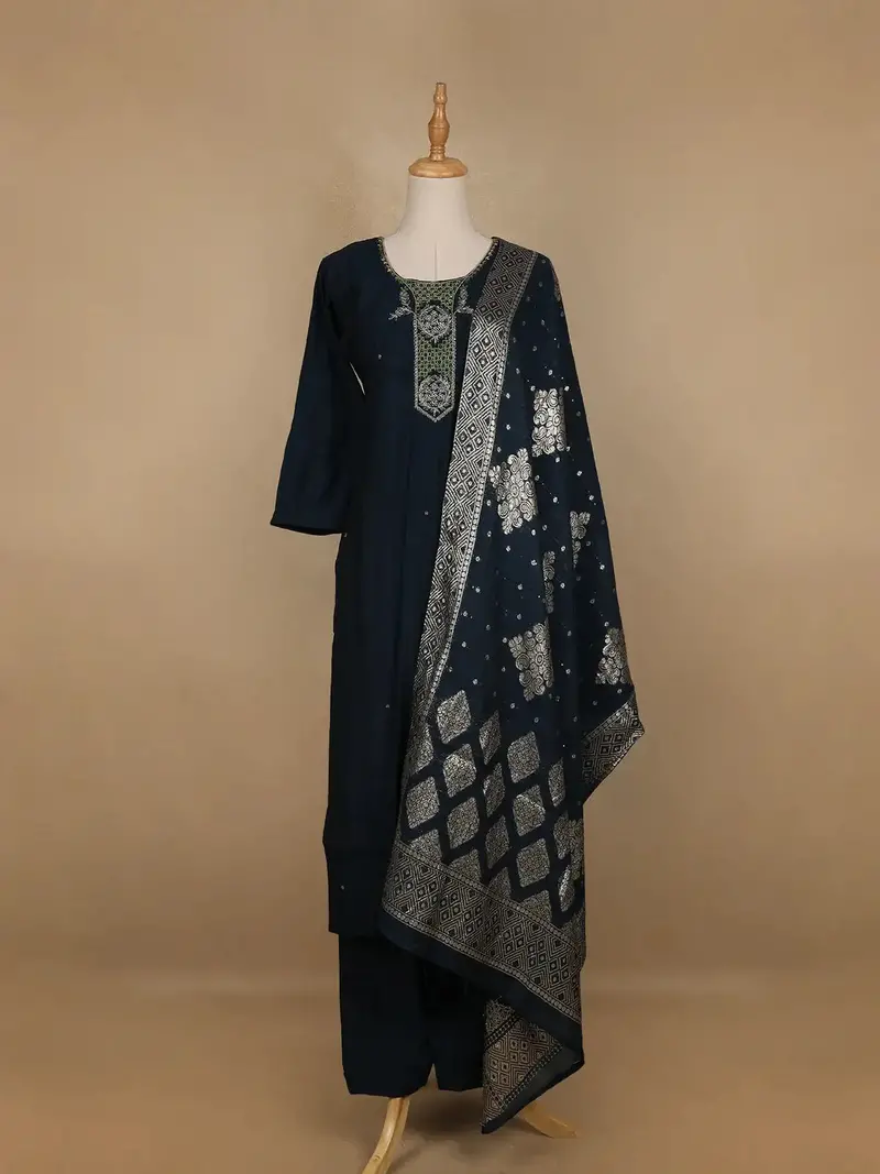 Dark Green Floral Designed Cotton Salwar Suit 1