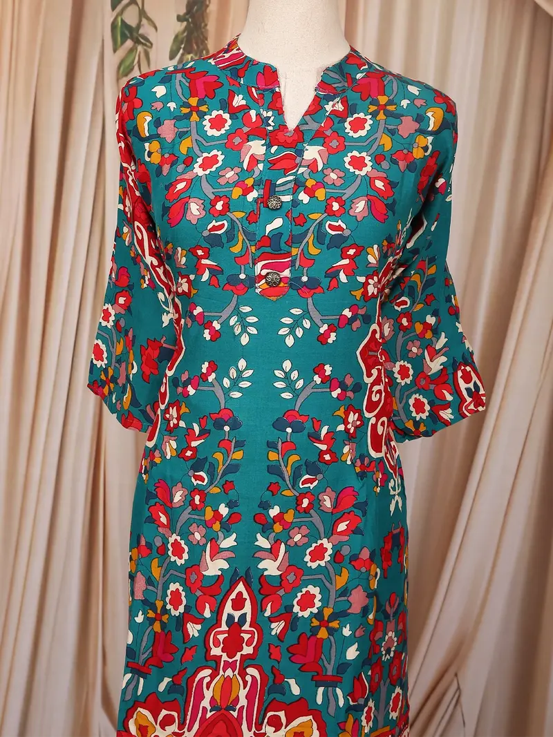 Dark Green Floral Printed Cotton Palazzo Suit 2