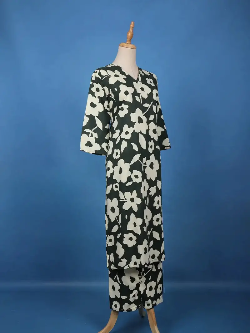 Dark Green Floral Printed Cotton Salwar Suit 4