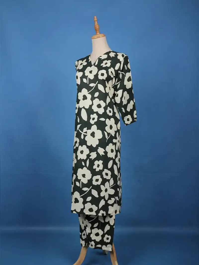 Dark Green Floral Printed Cotton Salwar Suit 5