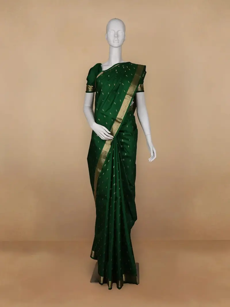 Dark Green Floral Woven Silk Saree 1