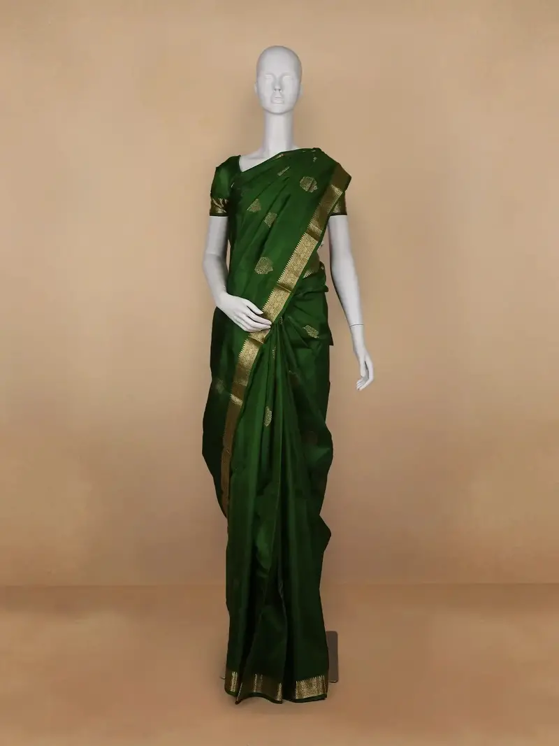 Dark Green Floral Woven Silk Saree 1