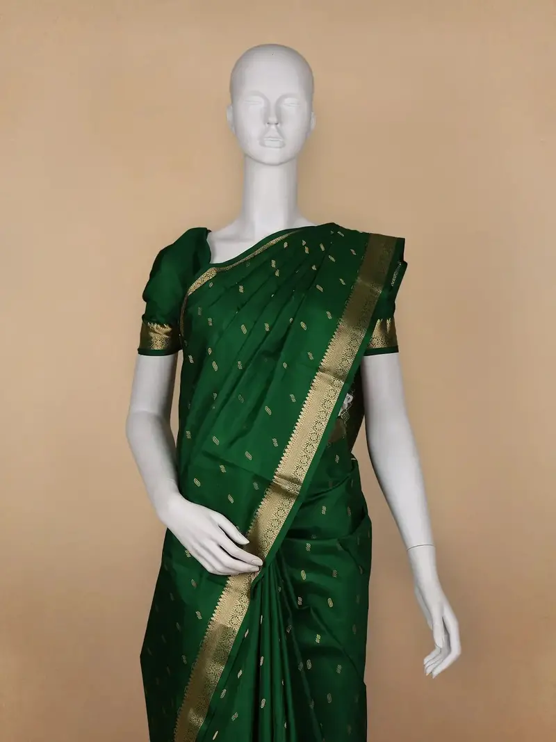 Dark Green Floral Woven Silk Saree 2
