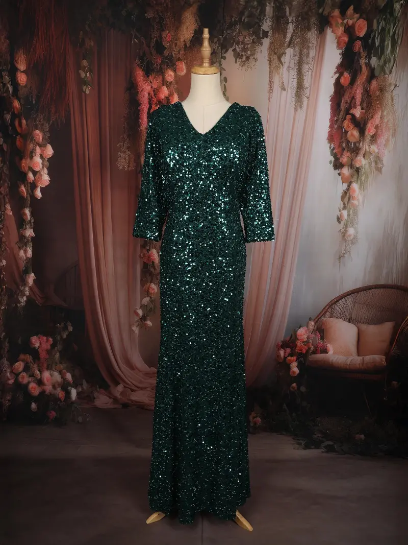 Dark Green Heavy Sequins Embroidered Design Shimmer Party Wear Gown 1