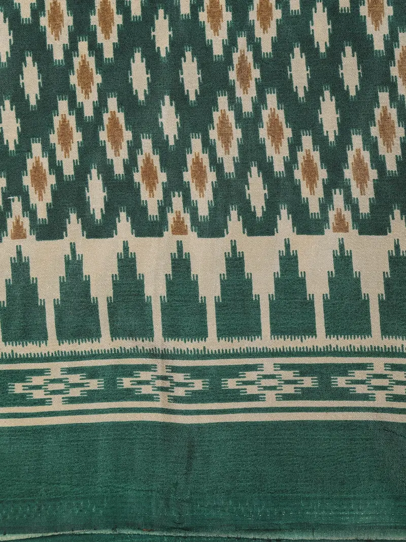 Dark Green Ikat Printed Design Mixed Silk Cotton Fancy Saree 2