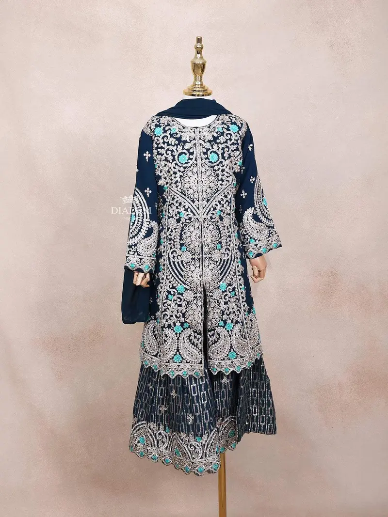 Dark Green Kids Lehenga Adorned With Sequins And Beads Floral Design With Dupatta 1