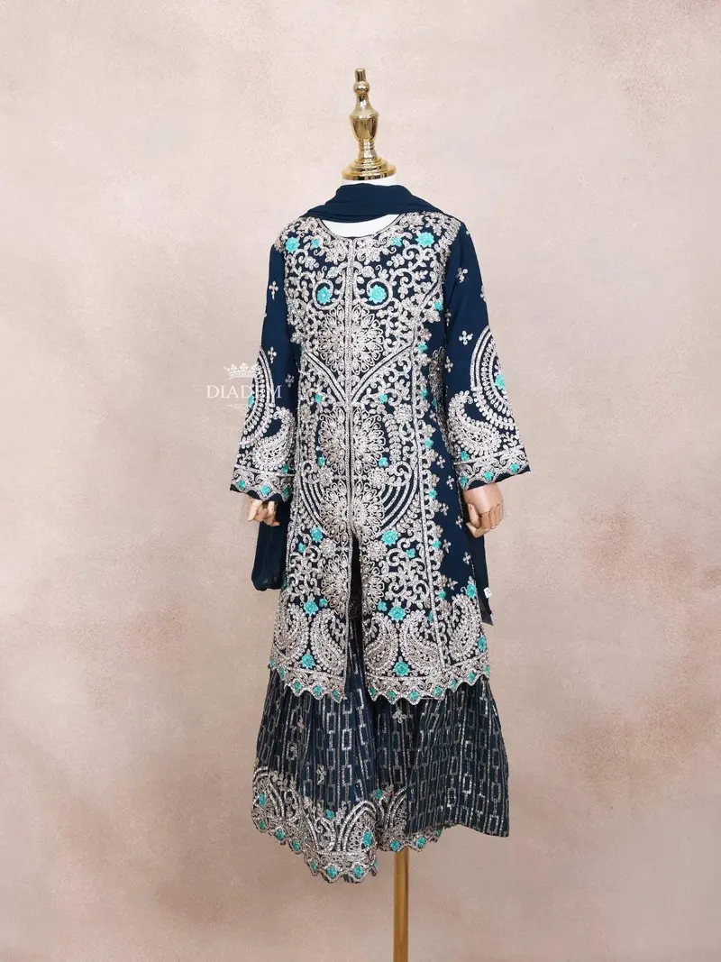 Dark Green Kids Lehenga Adorned With Sequins And Beads Floral Design With Dupatta 2