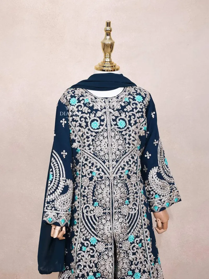 Dark Green Kids Lehenga Adorned With Sequins And Beads Floral Design With Dupatta 4