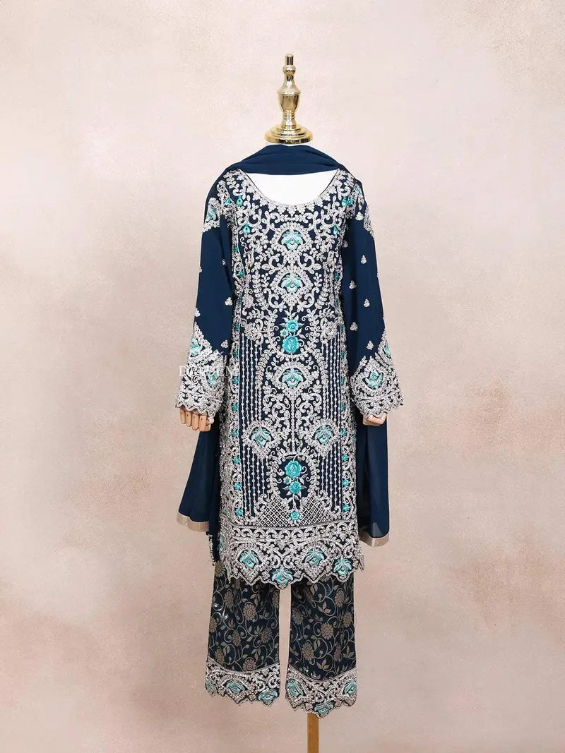 Dark Green Kids Salwar Suit Adorned With Sequins And Floral With Dupatta 2