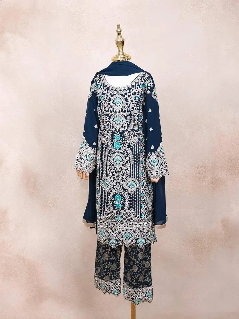 Dark Green Kids Salwar Suit Adorned With Sequins And Floral With Dupatta 3