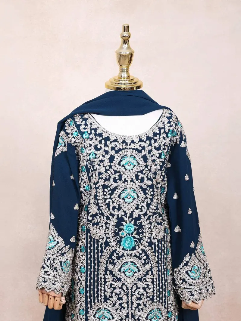 Dark Green Kids Salwar Suit Adorned With Sequins And Floral With Dupatta 5