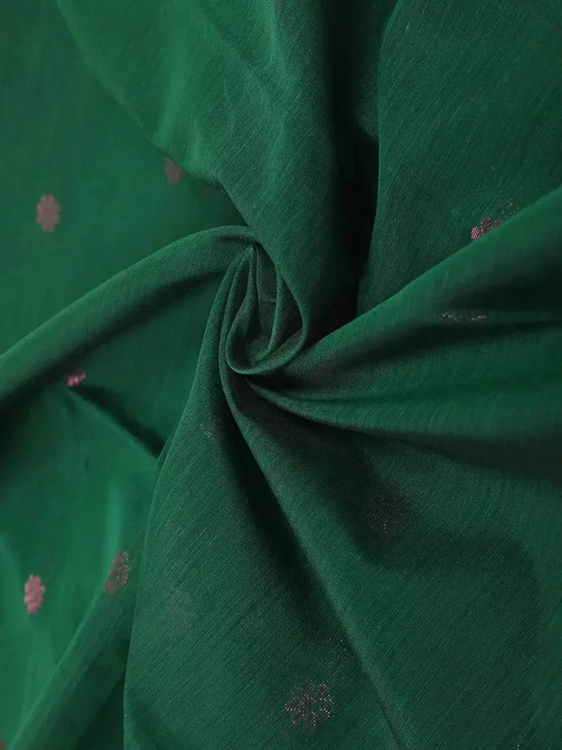 Dark Green Silk Cotton Saree With Flower Motifs On The Body With Contrast Border 2