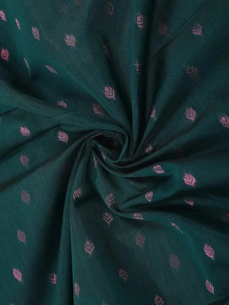 Dark Green Silk Cotton Saree With Leaf Motifs Design On The Body With Designed Border 2