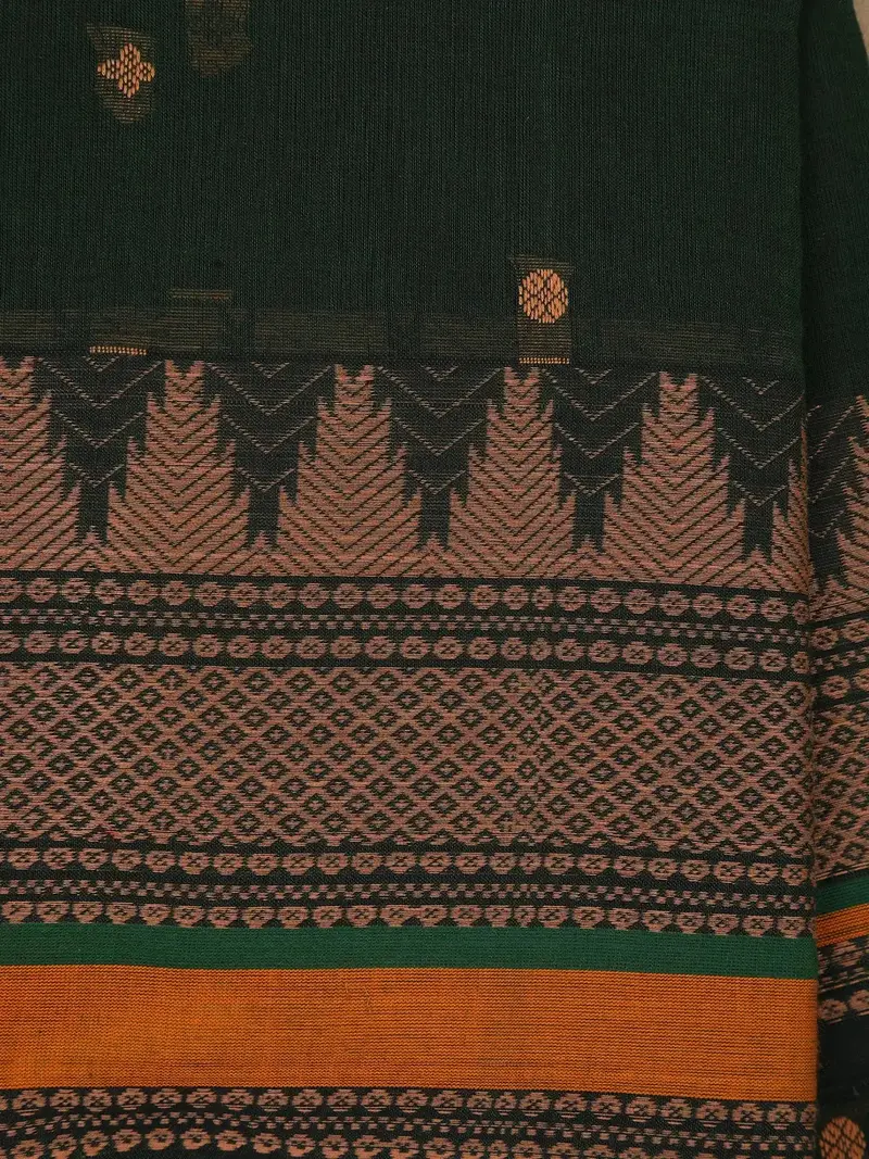 Dark Green Small Butta Design Cotton Saree 2