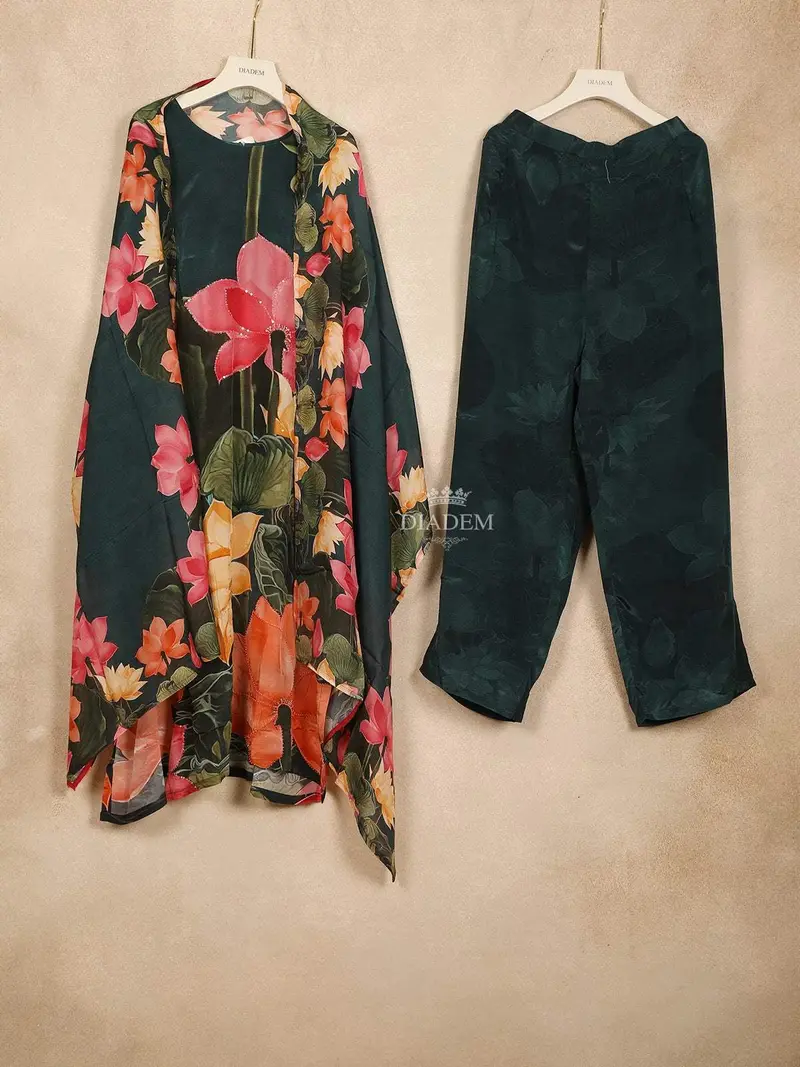 Dark Green Straight Cut Salwar Suit Adorned With Sequins With Floral Design Paired With Dupatta 1
