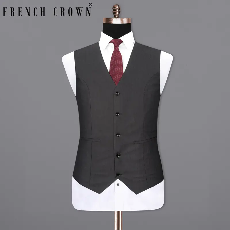Dark Grey Dots Textured Waistcoat 7