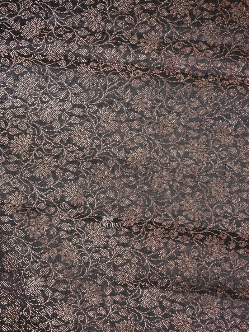 Dark Grey Pure Kanchipuram Silk Saree With Floral Design On The Body And With Matching Border 2