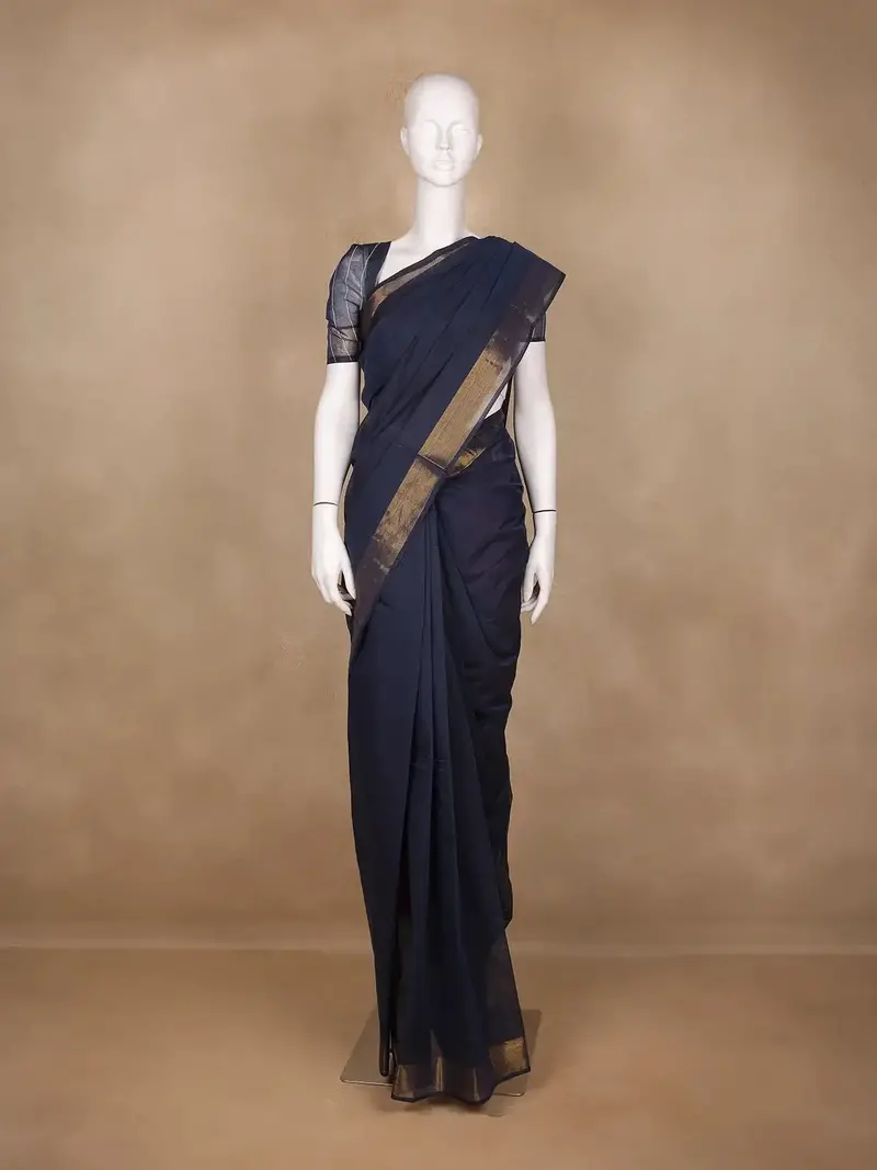 Dark Grey Solid Cotton Saree 1