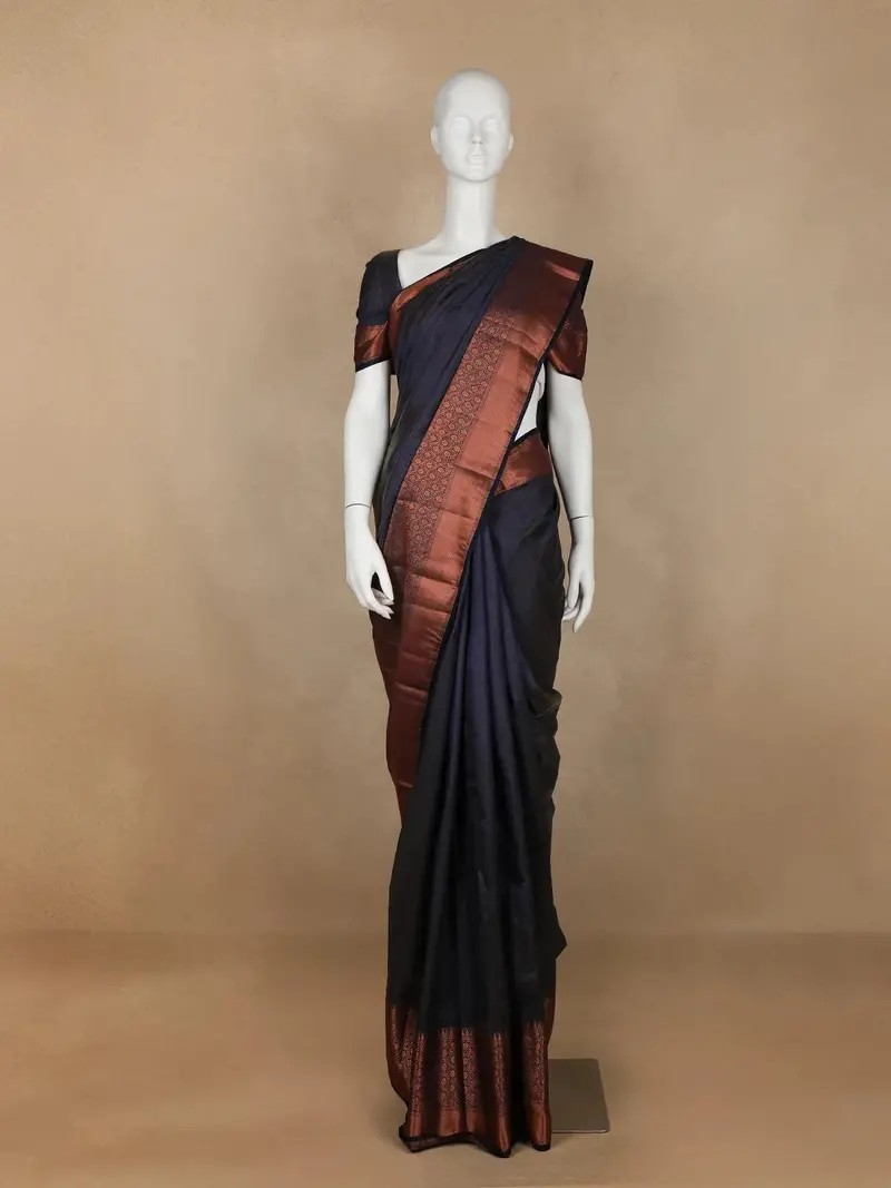 Dark Grey Solid Raw Silk Fancy Saree 1