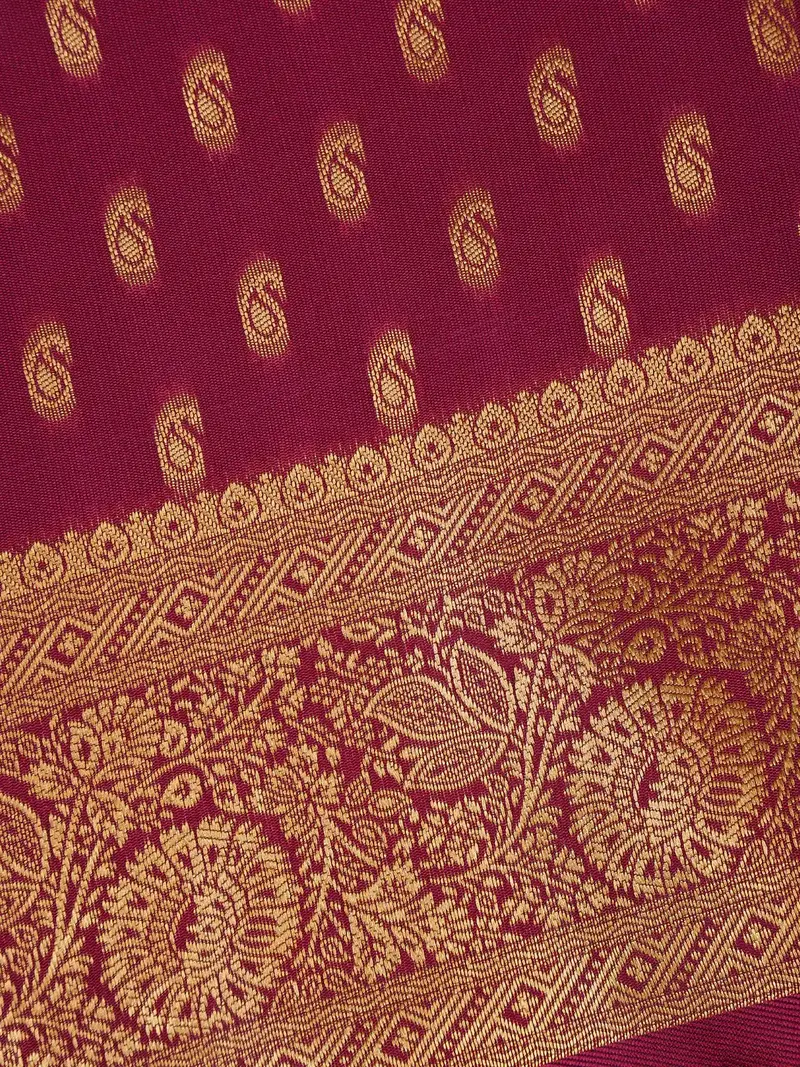 Dark Magenta Floral Design Silk Saree 2