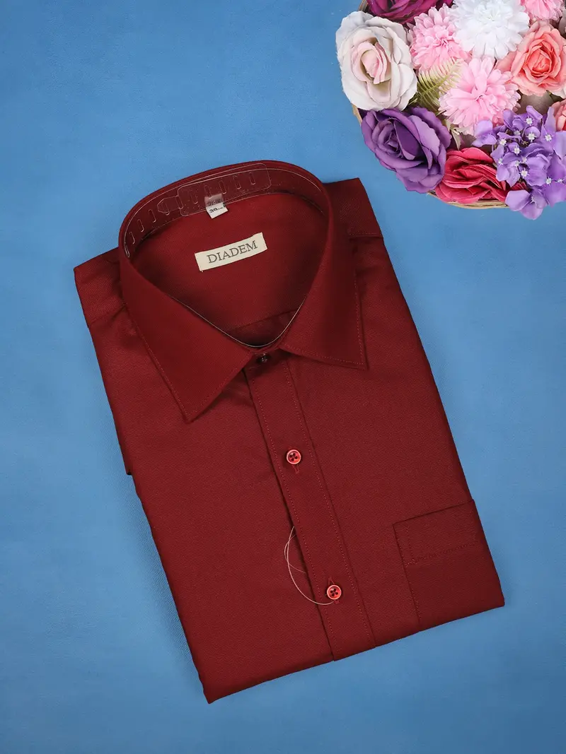 Dark Maroon Plain Design Full Sleeve Cotton Shirt 1