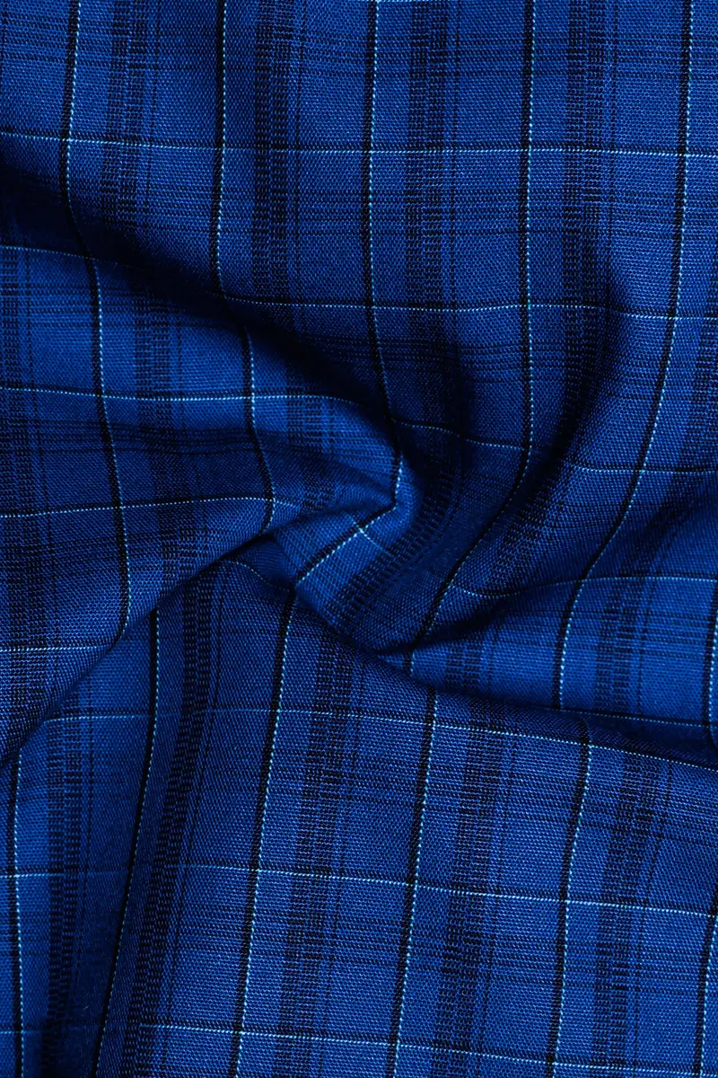 Dark Midnight Blue Plaid Poplin Giza Cotton Shirt 3