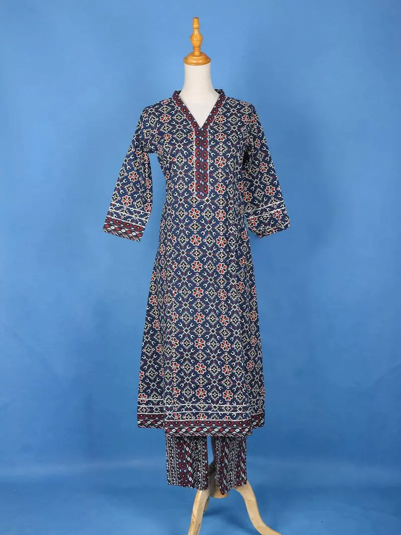 Dark Navy Blue Cotton Printed Salwar Suit 1