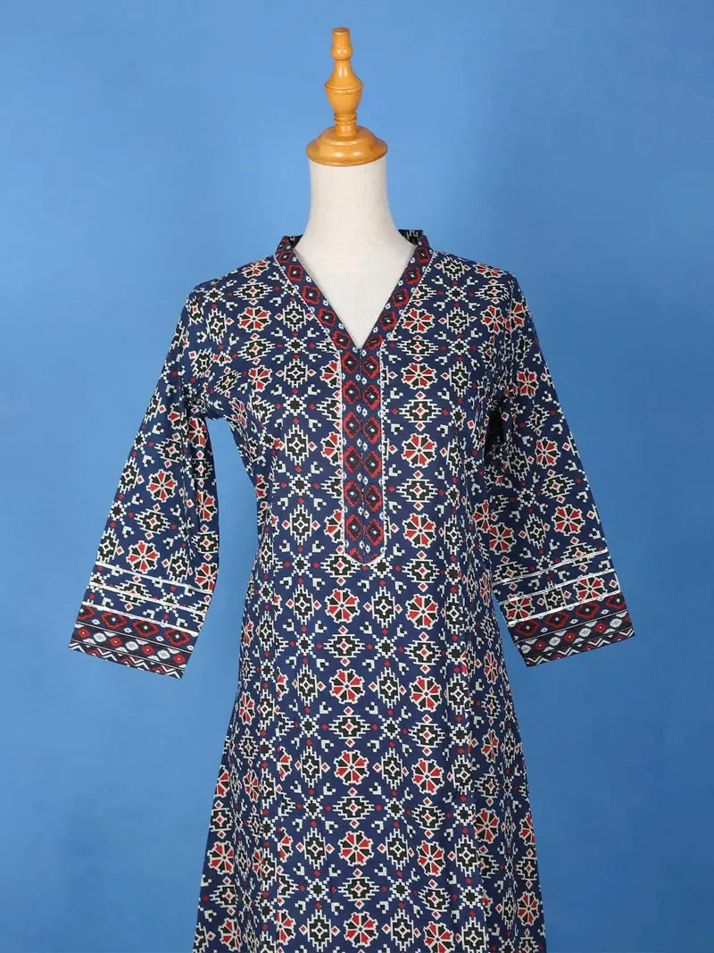 Dark Navy Blue Cotton Printed Salwar Suit 2