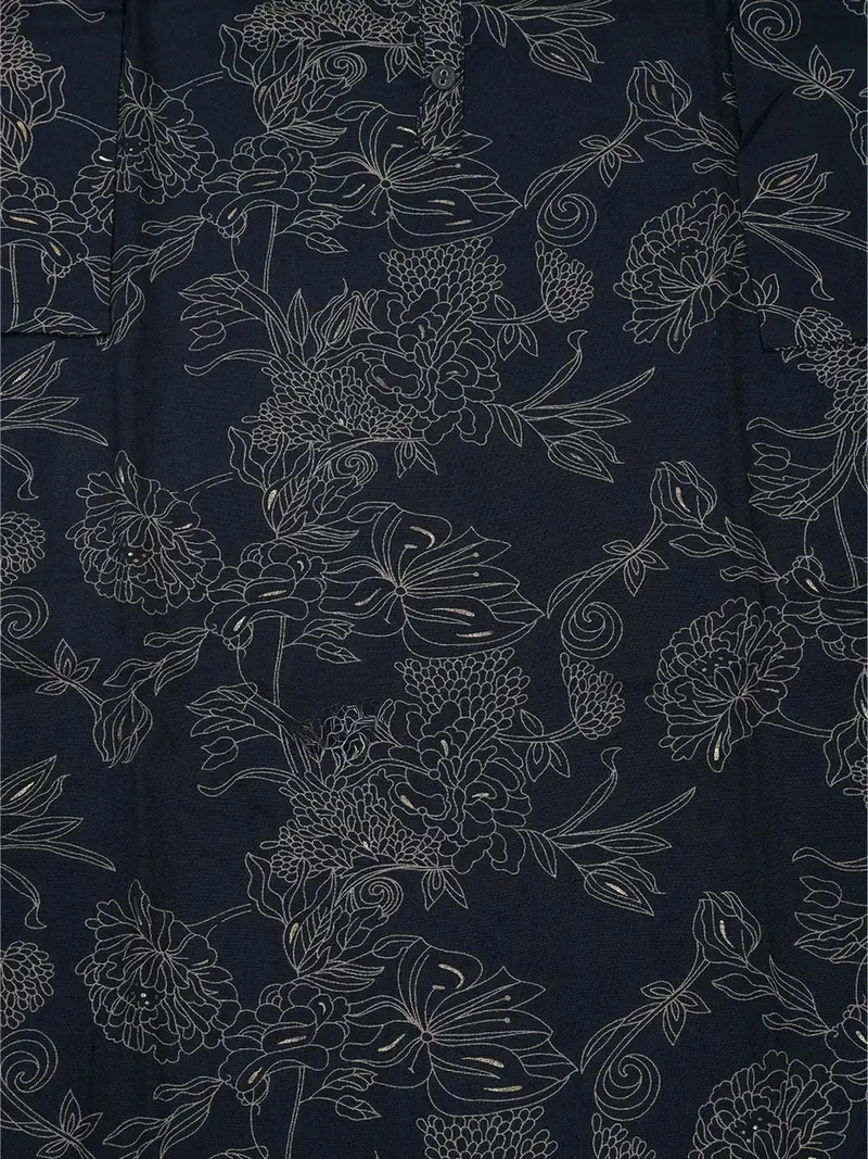 Dark Navy Blue Floral Printed Cotton Rayon Kurti 7