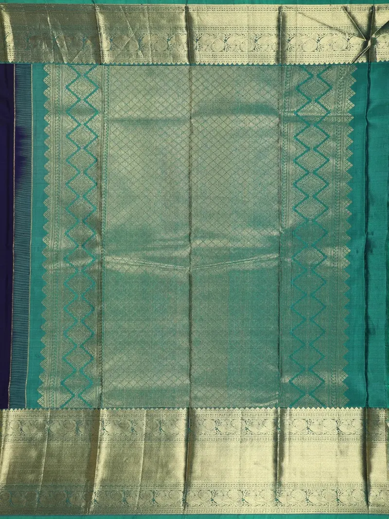 Dark Navy Blue Floral Woven Pure Kanchipuram Silk Saree 2